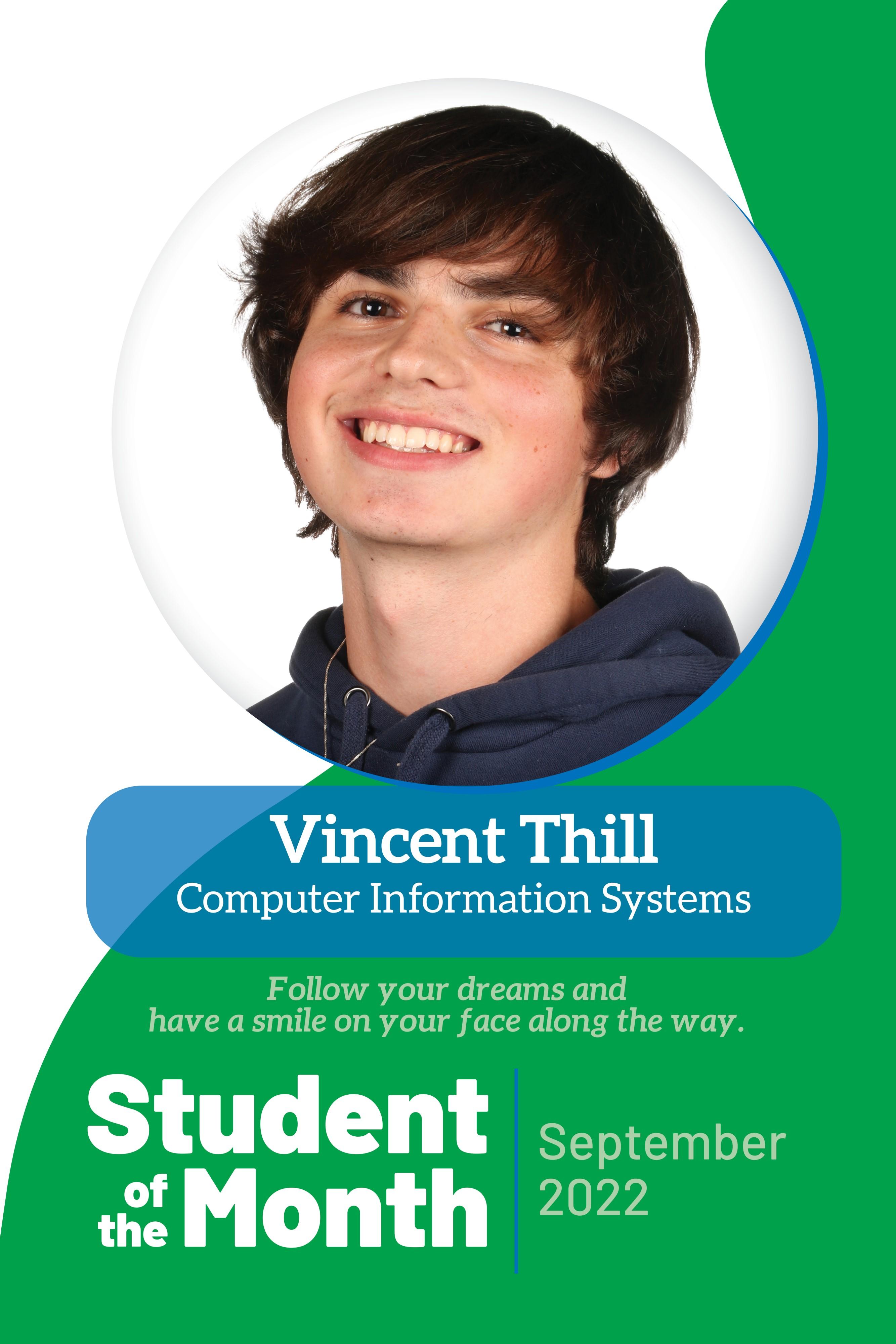 poster of Vincent Thill featured as student of the month