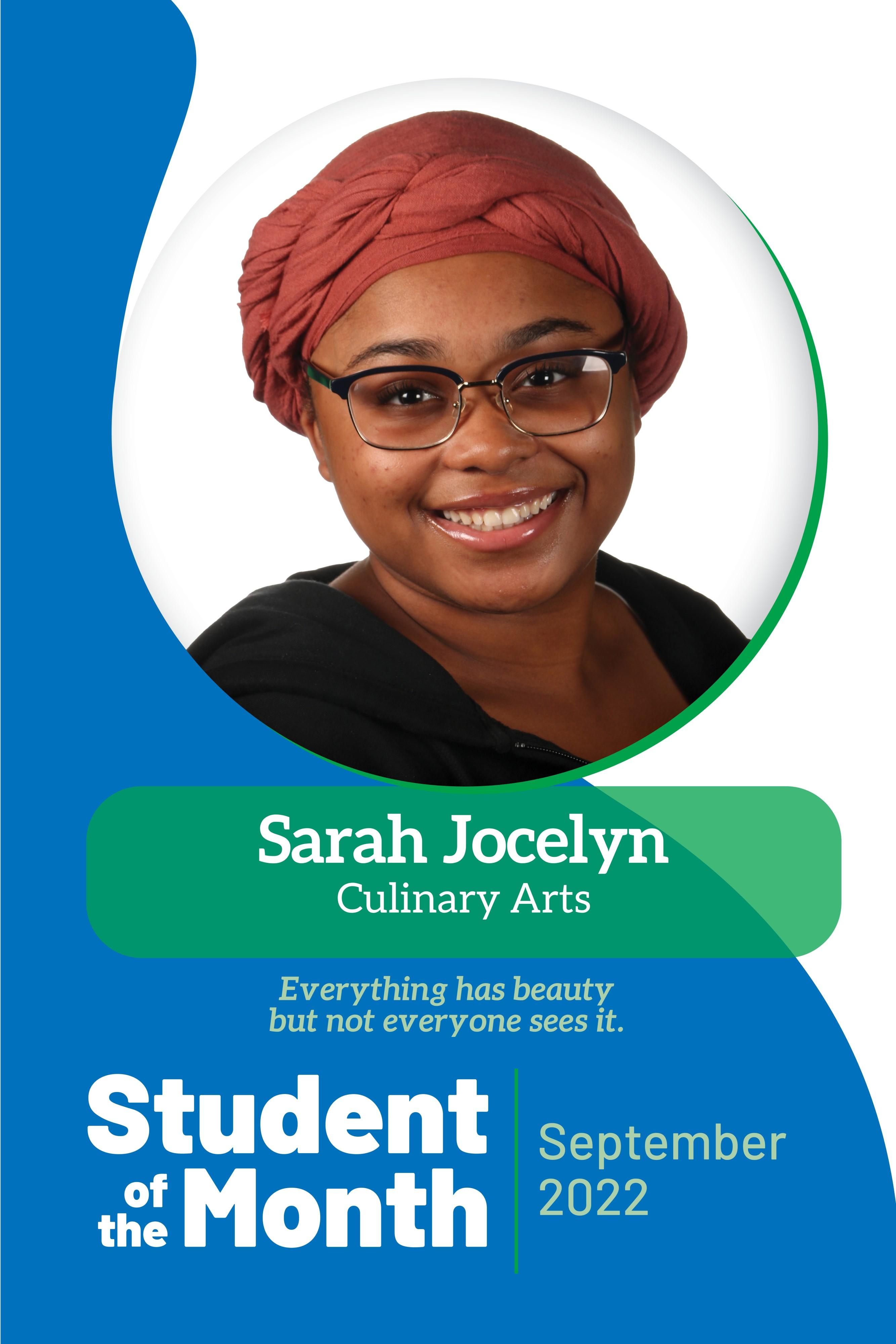 poster of Sarah Jocelyn featured as student of the month
