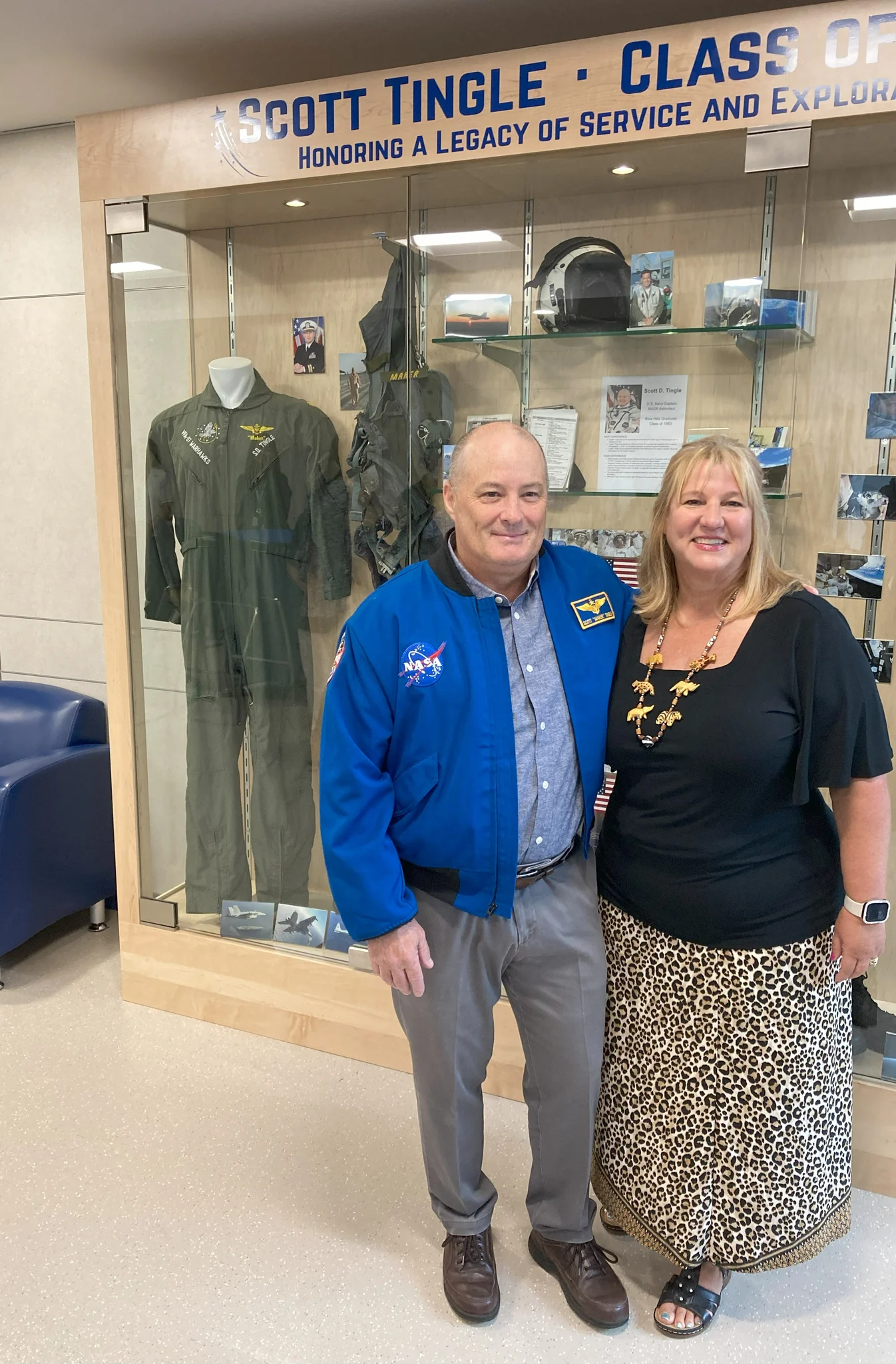 NASA astronaut Scott Tingle, who graduated from Blue Hills Regional Technical School in 1983, and Superintendent-Director Jill Rossetti.